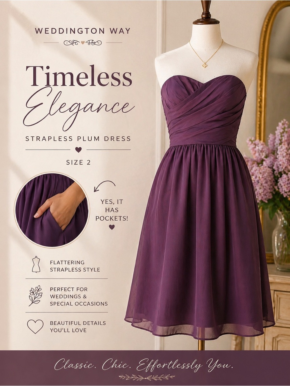 Weddington Way Strapless Plum Dress – Size 2